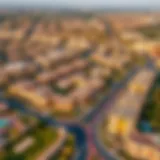 Aerial Perspective of JVC's Residential Landscape Aerial view of Jumeirah Village Circle showcasing residential developments