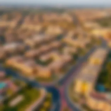 Aerial Perspective of JVC's Residential Landscape Aerial view of Jumeirah Village Circle showcasing residential developments