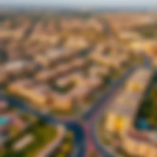 Aerial Perspective of JVC's Residential Landscape Aerial view of Jumeirah Village Circle showcasing residential developments