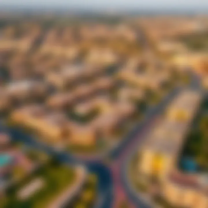 Aerial Perspective of JVC's Residential Landscape Aerial view of Jumeirah Village Circle showcasing residential developments