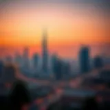 Stunning view of Dubai skyline at sunset