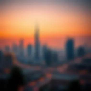 Stunning view of Dubai skyline at sunset