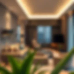 Luxurious hotel apartment interior showcasing modern design