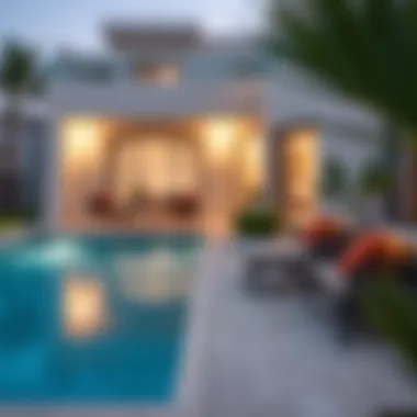 Cozy outdoor seating area near a villa's pool