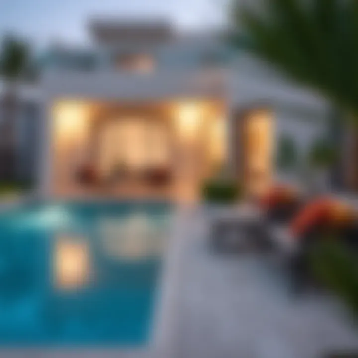 Cozy outdoor seating area near a villa's pool