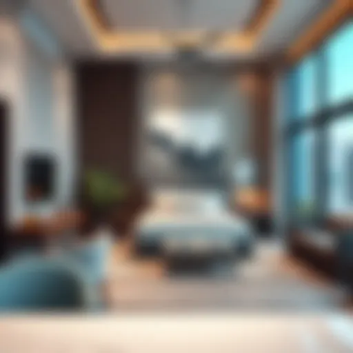 A modern studio apartment in Al Khail Heights showcasing contemporary design elements.