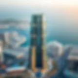 An aerial view of the Al Maktoum Building showcasing its unique architecture