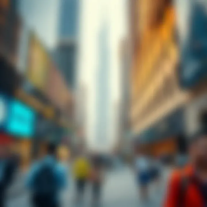 A bustling area around the Al Maktoum Building highlighting urban life