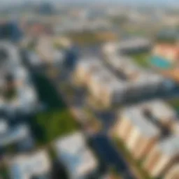 Aerial view of Al Qusais 4 showcasing residential buildings and green spaces.