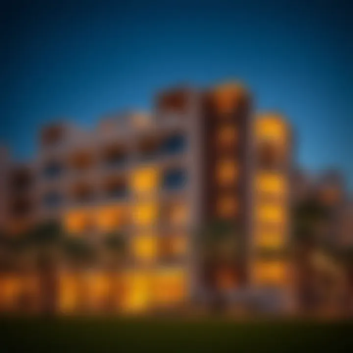 Modern apartment complex in Al Qusais 4 highlighting architectural design.