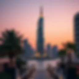 Stunning view of Al Wifaq Tower at sunset