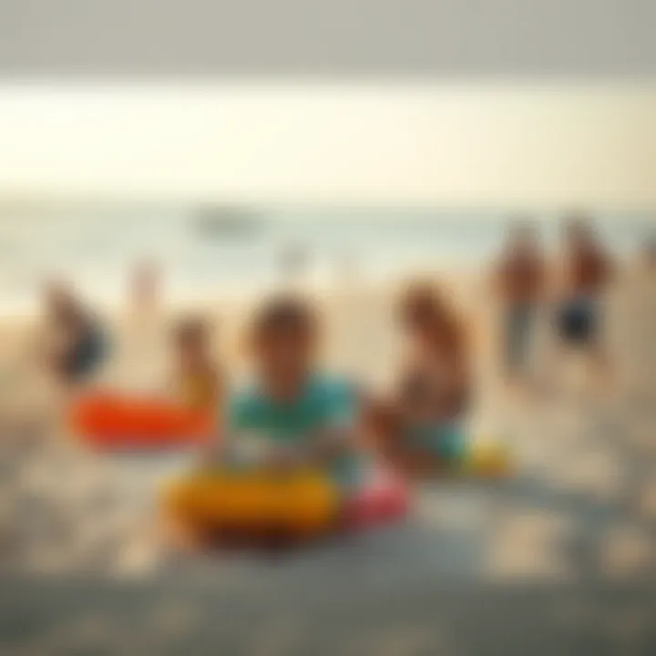 A family enjoying various beach activities on a sunny day