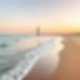 Panoramic view of Al Zawra Beach with gentle waves lapping the shore