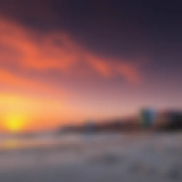 Sunset over Al Zawra Beach creating a picturesque skyline