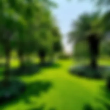 Tranquil green space surrounding Azizi Feirouz