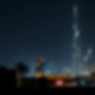 Nighttime skyline of Dubai featuring Burj Azizi illuminated