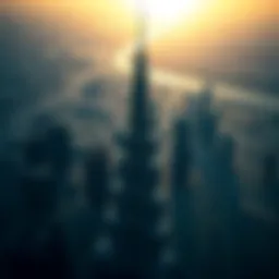 Aerial view of Burj Khalifa towering over Dubai