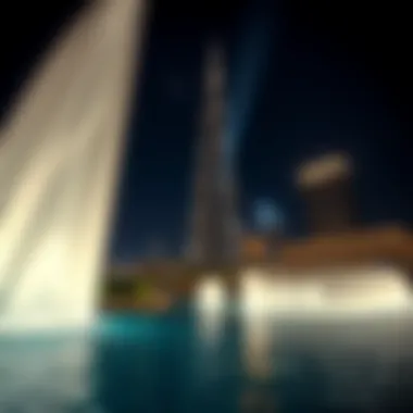 Burj Khalifa Fountain Night Display The Burj Khalifa Fountain showcasing a dazzling light show at night