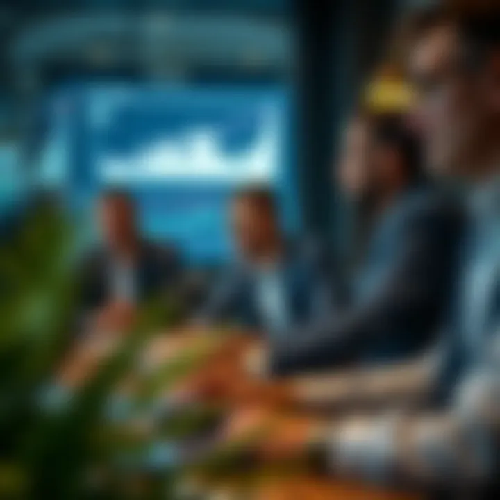 Data-Driven Insights Real estate professionals analyzing data trends on screens