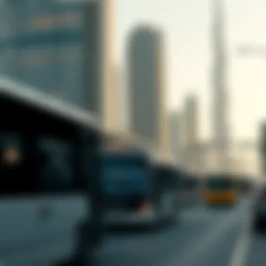 Dubai skyline with public transportation options visible