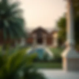 Stunning view of a luxury farmhouse surrounded by greenery in Dubai