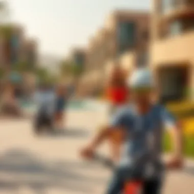 Vibrant lifestyle scene in Damac Hills featuring residents enjoying outdoor activities