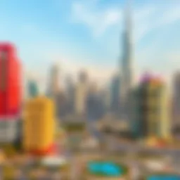 A panoramic view of Dubai's skyline showcasing iconic buildings and vibrant architecture