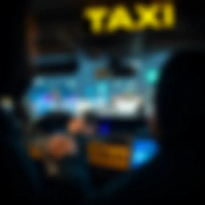 A driver using a digital fare calculator inside a taxi
