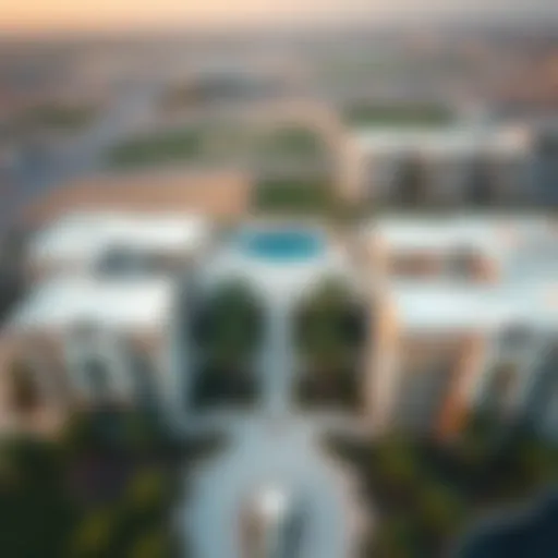 Eden Fort Aerial Perspective Aerial view of Eden Fort showcasing modern architecture and lush landscapes