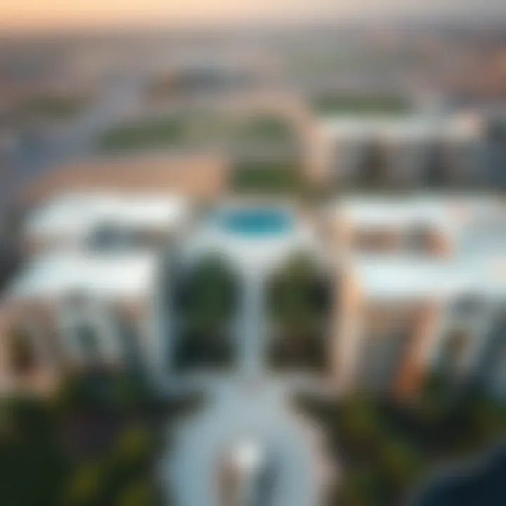 Eden Fort Aerial Perspective Aerial view of Eden Fort showcasing modern architecture and lush landscapes