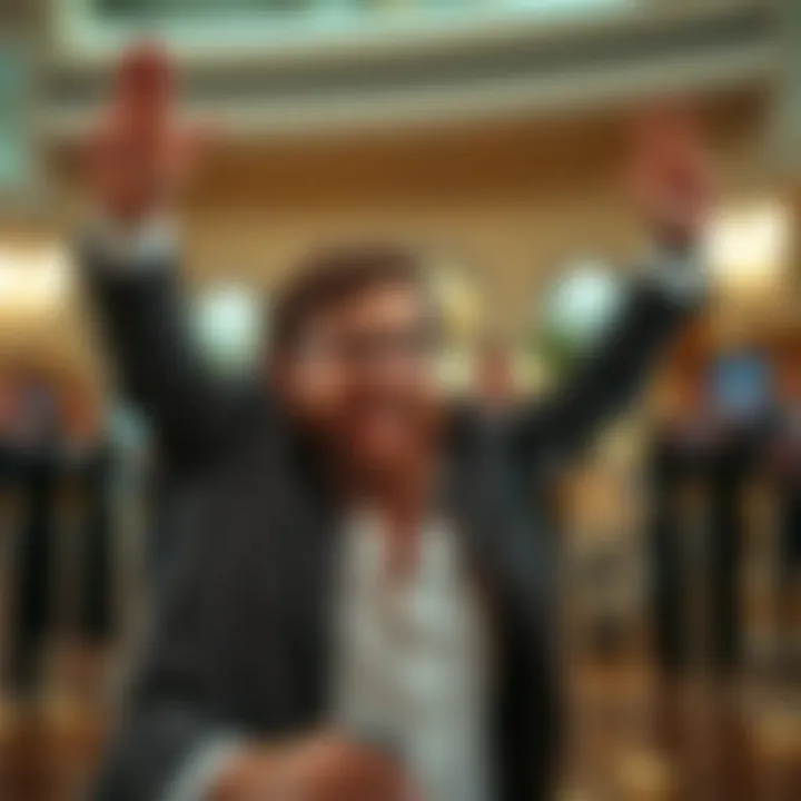 Successful bidder celebrating after winning a property