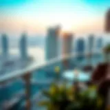 Luxurious apartment balcony view overlooking Dubai Marina