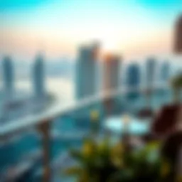 Luxurious apartment balcony view overlooking Dubai Marina