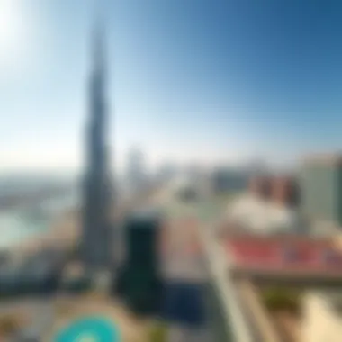 Panoramic view of Dubai skyline from Al Noor Building 3 rooftop