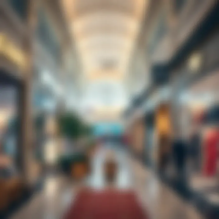 Interior shopping area with diverse retail stores