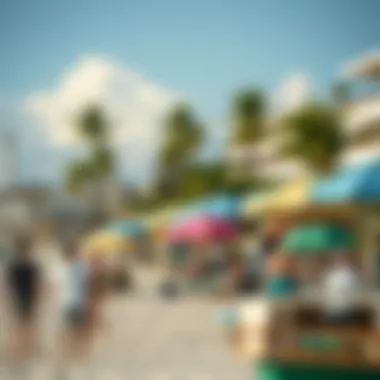 Vibrant Beach Community A vibrant beach community with colorful umbrellas and beachgoers