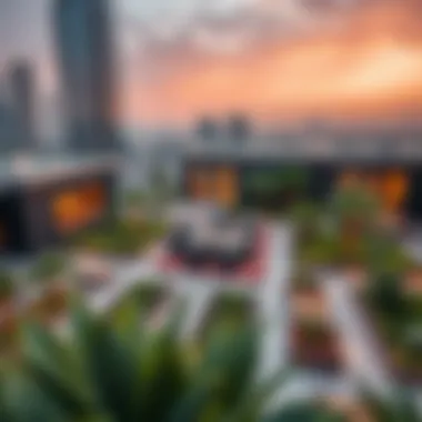 Integration of Garden Beds in Dubai's Urban Landscape An aerial view showcasing garden bed spaces integrated into Dubai's architecture