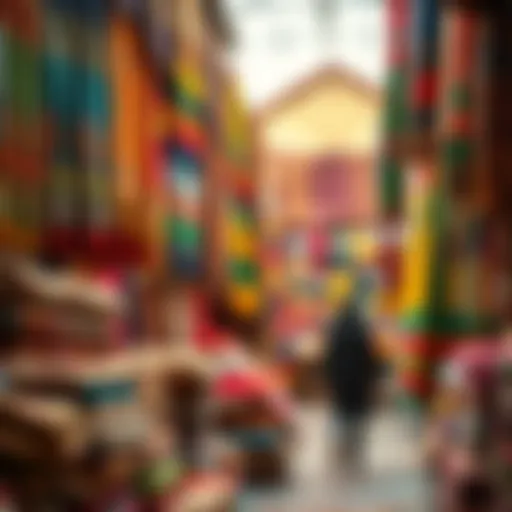 Colorful textiles displayed in Meena Bazaar