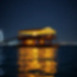 A luxurious floating restaurant illuminated at night
