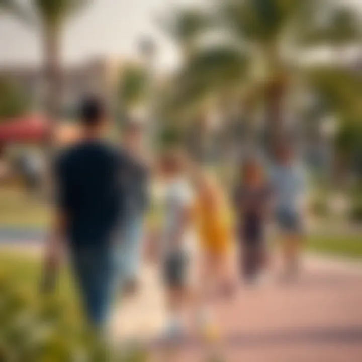 Community park in Mohamed Bin Zayed City with families enjoying leisure time