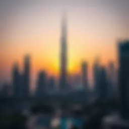 Stunning view of Burj Khalifa at sunset