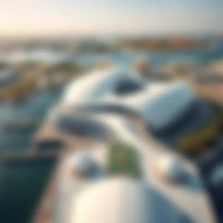 Aerial view of Port Rashid Cruise Terminal 2 showcasing its modern architecture and surroundings