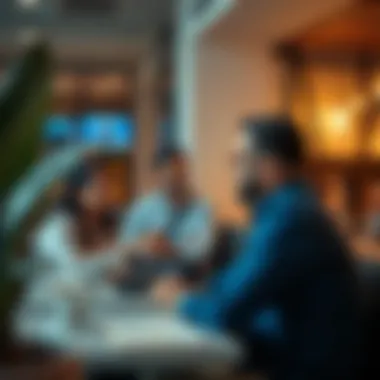 Business Discussions in Al Qusais Business professionals discussing rental options in a café in Al Qusais