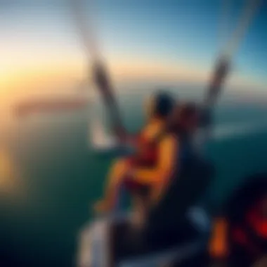 Adventurous group participating in parasailing over the Arabian Gulf