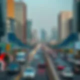 A vibrant view of شارع دبي العين showcasing the modern infrastructure and busy traffic.