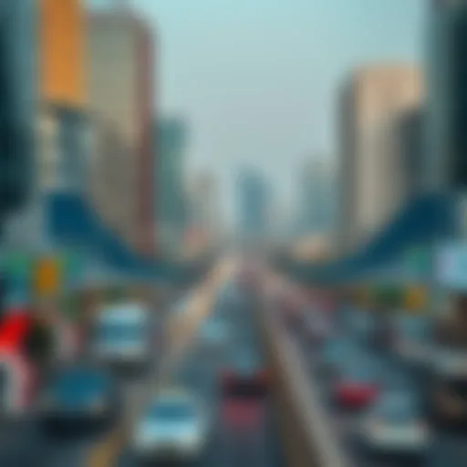 A vibrant view of شارع دبي العين showcasing the modern infrastructure and busy traffic.