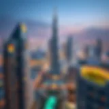 A panoramic view of Dubai skyline featuring sky residences