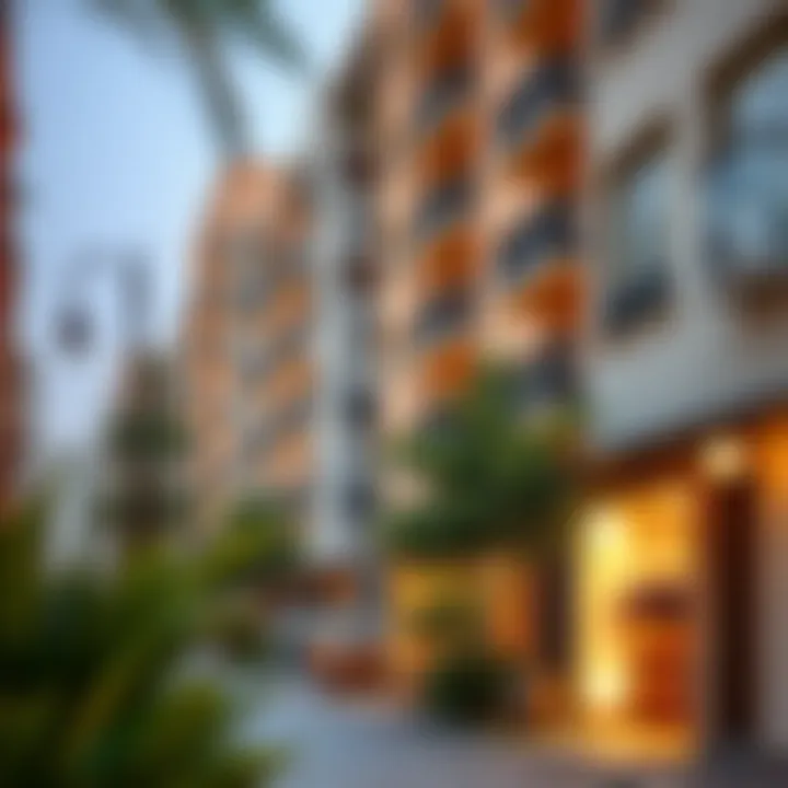 A vibrant neighborhood scene in Dubai known for its studio apartments