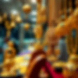 Glistening gold jewelry displayed elegantly at a stall in the Gold Souk