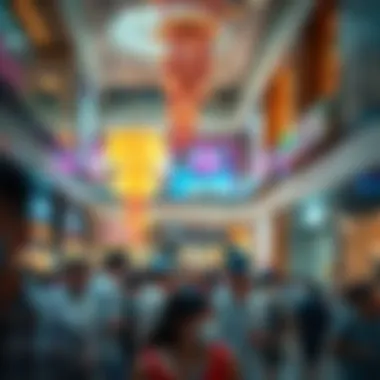Crowd enjoying leisure activities in a megamall